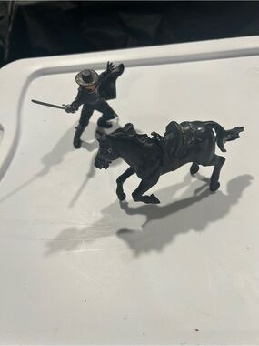 Papo Zorro figurine, meticulously hand-painted with Tornado his black horse.